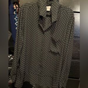 Chico’s black button up with polka dots.